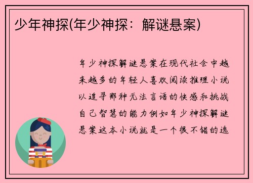 少年神探(年少神探：解谜悬案)