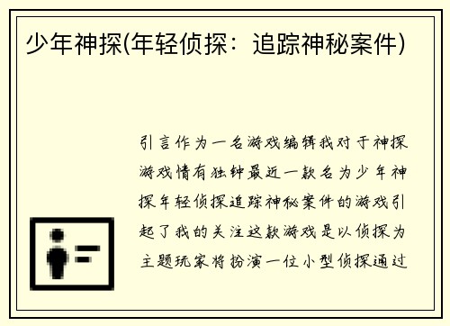 少年神探(年轻侦探：追踪神秘案件)